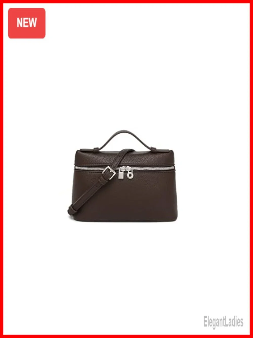 PU Leather Top-Handle Shoulder Bag Adjustable Strap Zip Closure Satchel